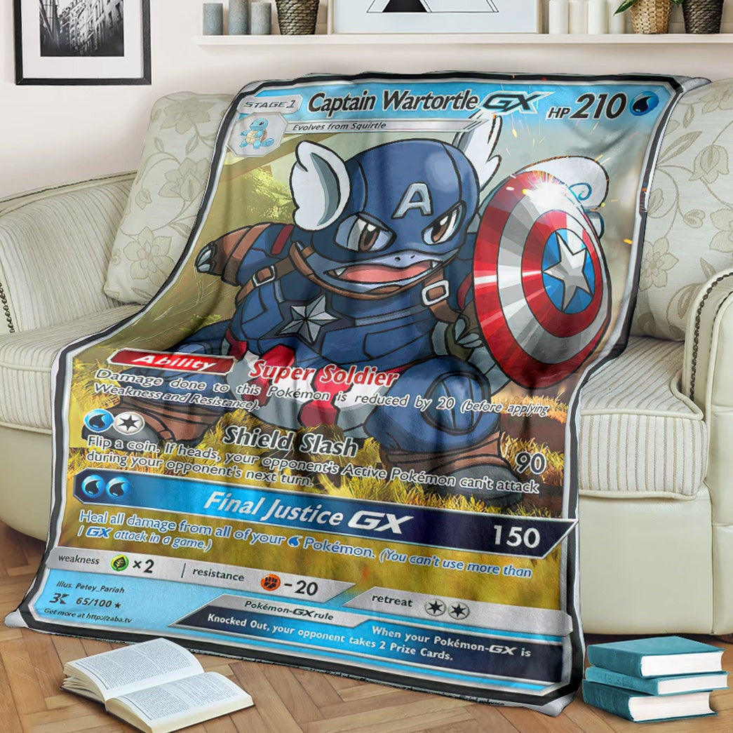 Anime Pkm Card Captain Wartortle Gx Custom Soft Blanket / S/(43X55)