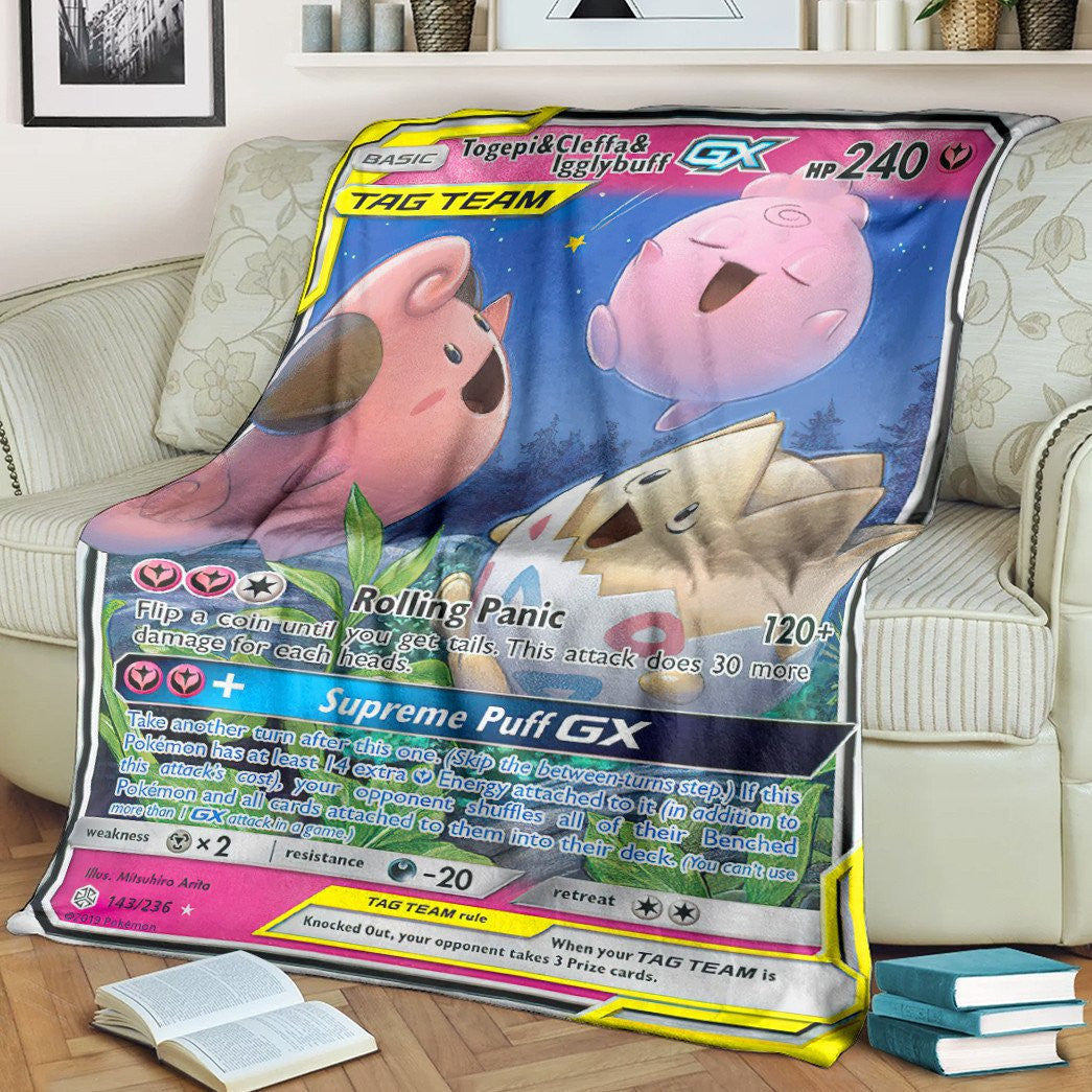 Anime Pkm Togepi & Cleffa Igglybuff-Gx Cosmic Eclipse Custom Soft Blanket