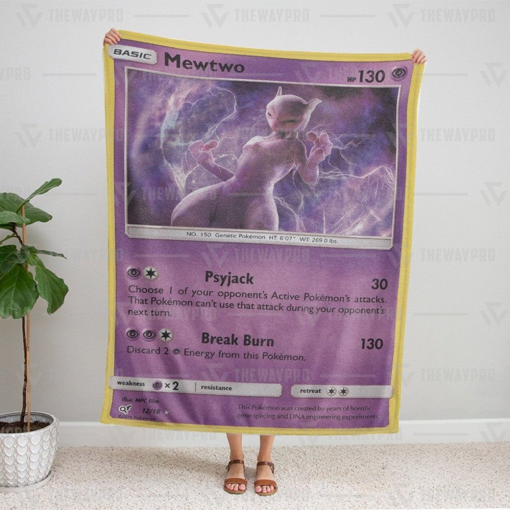 Anime Pkm Detective Pikachu Rare Holo Mewtwo Custom Soft Blanket