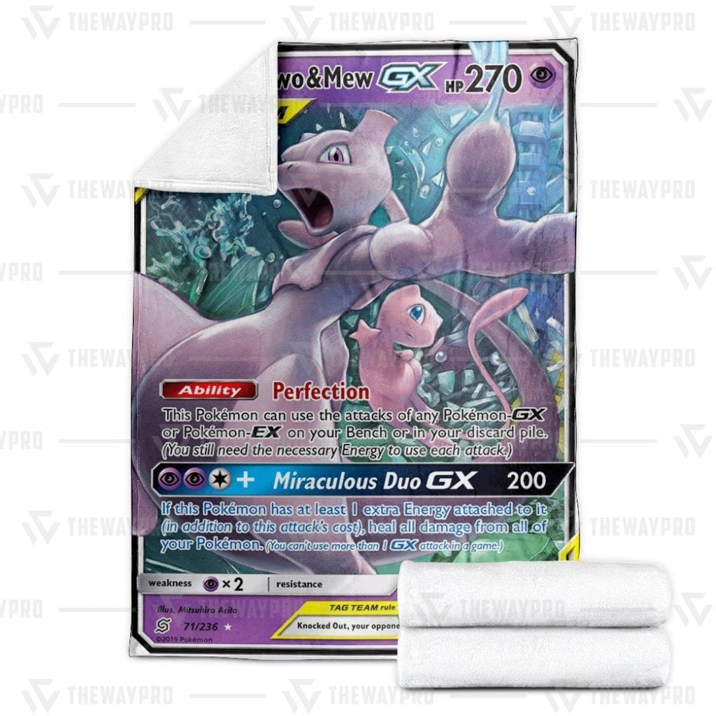 Anime Pkm Mewtwo & Mew-Gx Unified Minds Custom Soft Blanket