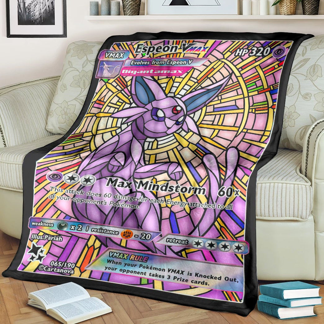 Anime Pkm Card Espeon Hybrid Vmax Proxy Stain Glass Custom Soft Blanket / S/(43X55)