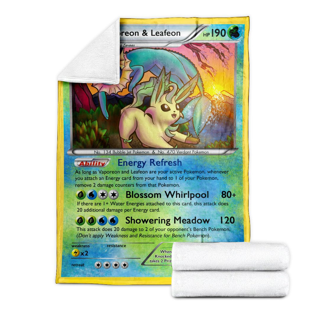 Anime Pkm Vaporeon And Leafeon Duo Card Custom Soft Blanket