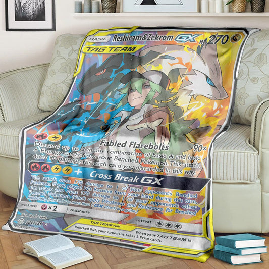 Anime Pkm Reshiram & Zekrom Gx Cosmic Eclipse Custom Soft Blanket