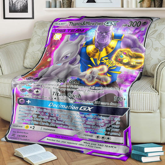 Anime Pkm Tn & Mewtwo Gx Tag Team Custom Soft Blanket / S/(43X55)