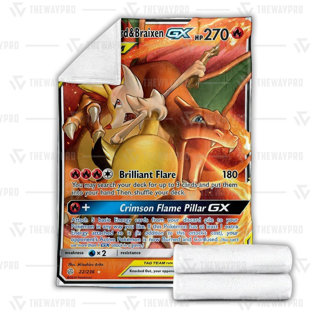 Anime Pkm Charizard Braixen Gx Cosmic Eclipse Custom Soft Blanket