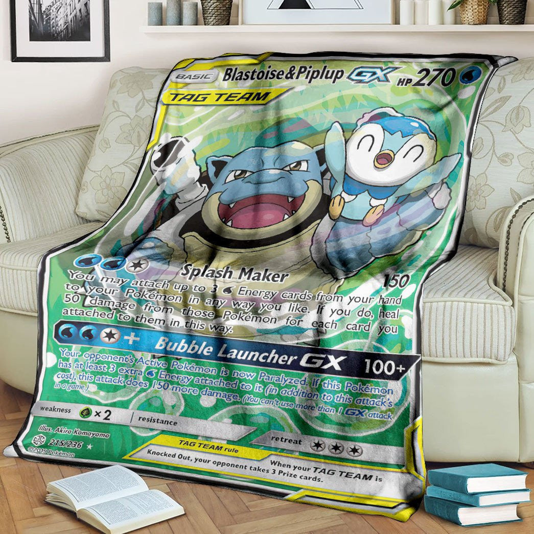 Anime Pkm Blastoise & Piplup-Gx Cosmic Eclipse Custom Soft Blanket / S/(43X55)