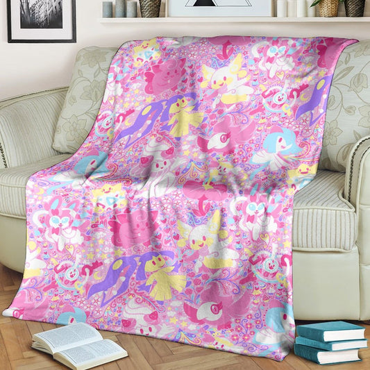 Anime Pkm Fairy Poke Seamless Pattern Custom Soft Blanket / S/(43X55)