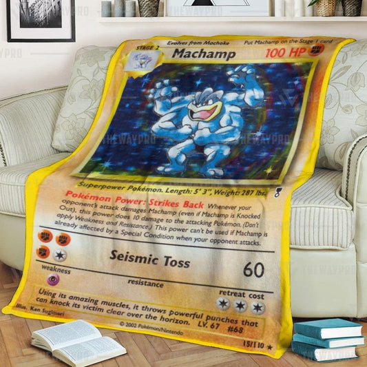 Anime Pkm Shadowless Holographic Machamp Custom Soft Blanket / S/(43X55)