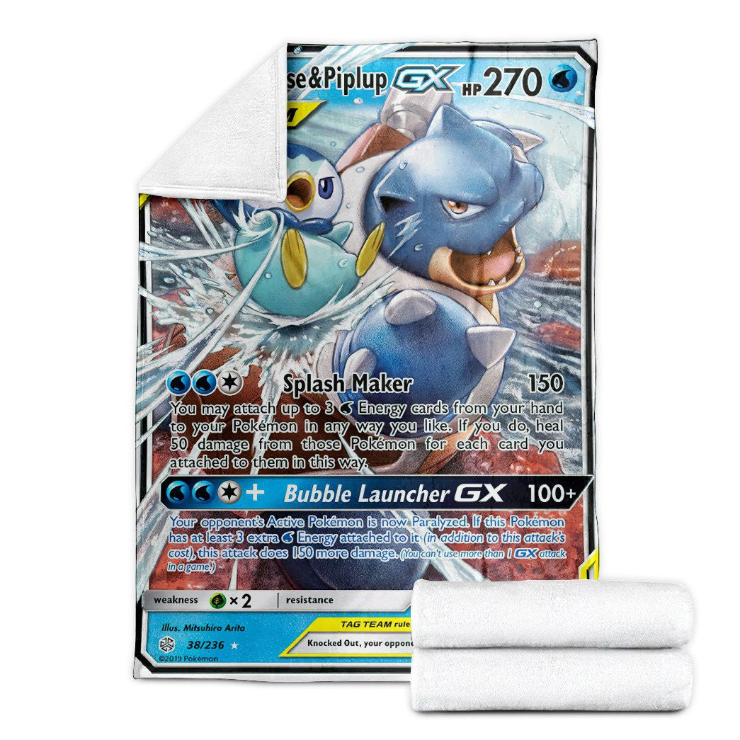 Anime Pkm Blastoise & Piplup-Gx Cosmic Eclipse Custom Soft Blanket