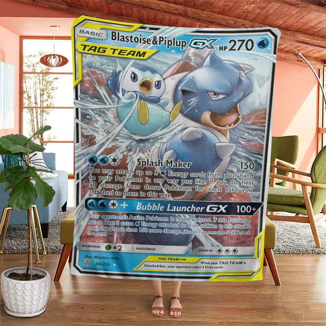 Anime Pkm Blastoise & Piplup-Gx Cosmic Eclipse Custom Soft Blanket