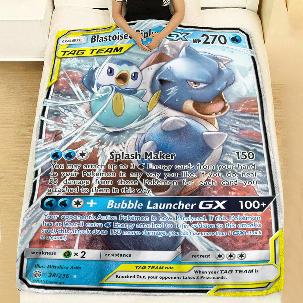 Anime Pkm Blastoise & Piplup-Gx Cosmic Eclipse Custom Soft Blanket