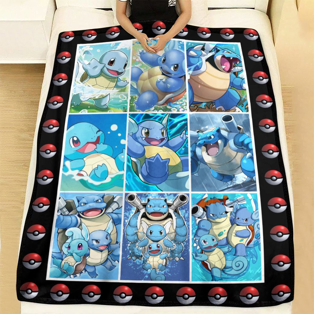 Anime Pkm Squirtle Wartortle Blastoise Poke Ball Custom Soft Blanket