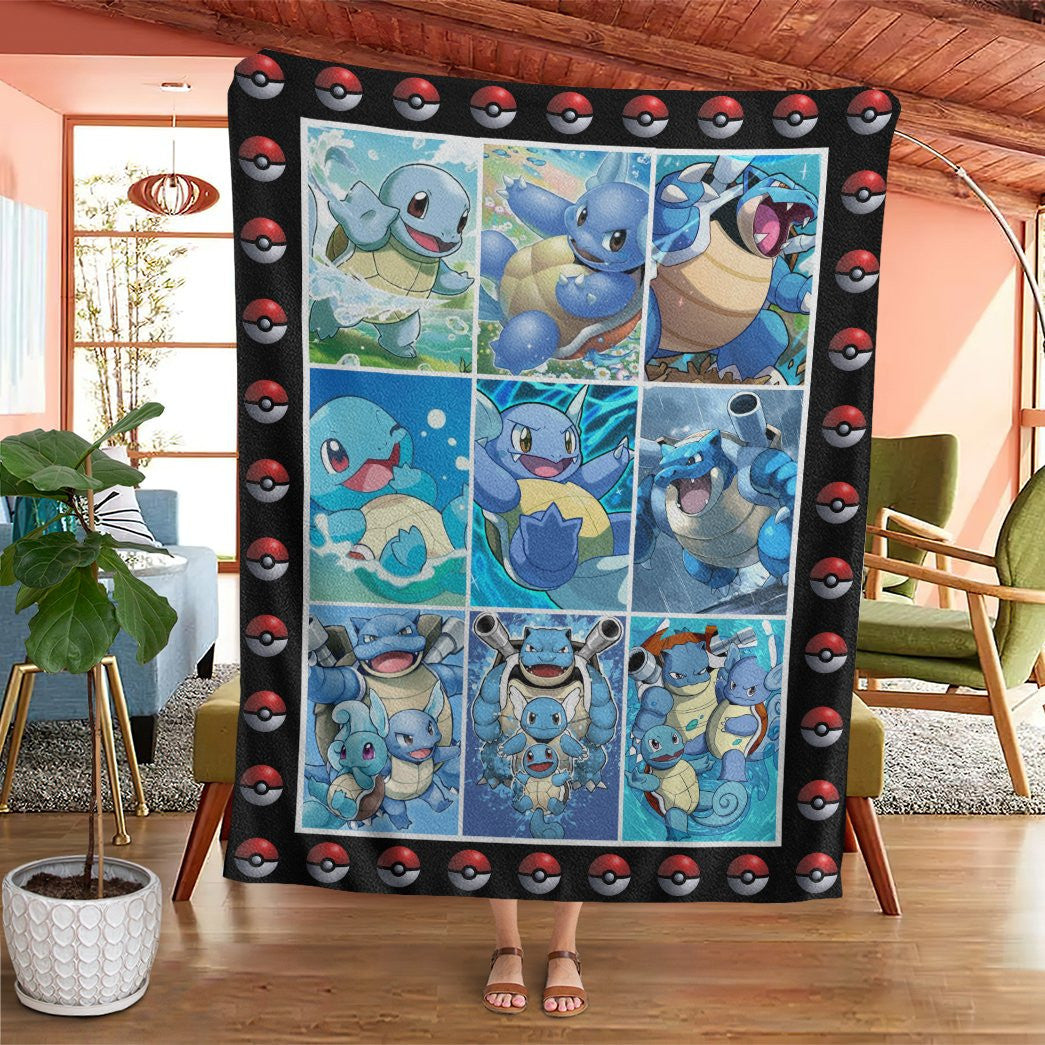 Anime Pkm Squirtle Wartortle Blastoise Poke Ball Custom Soft Blanket