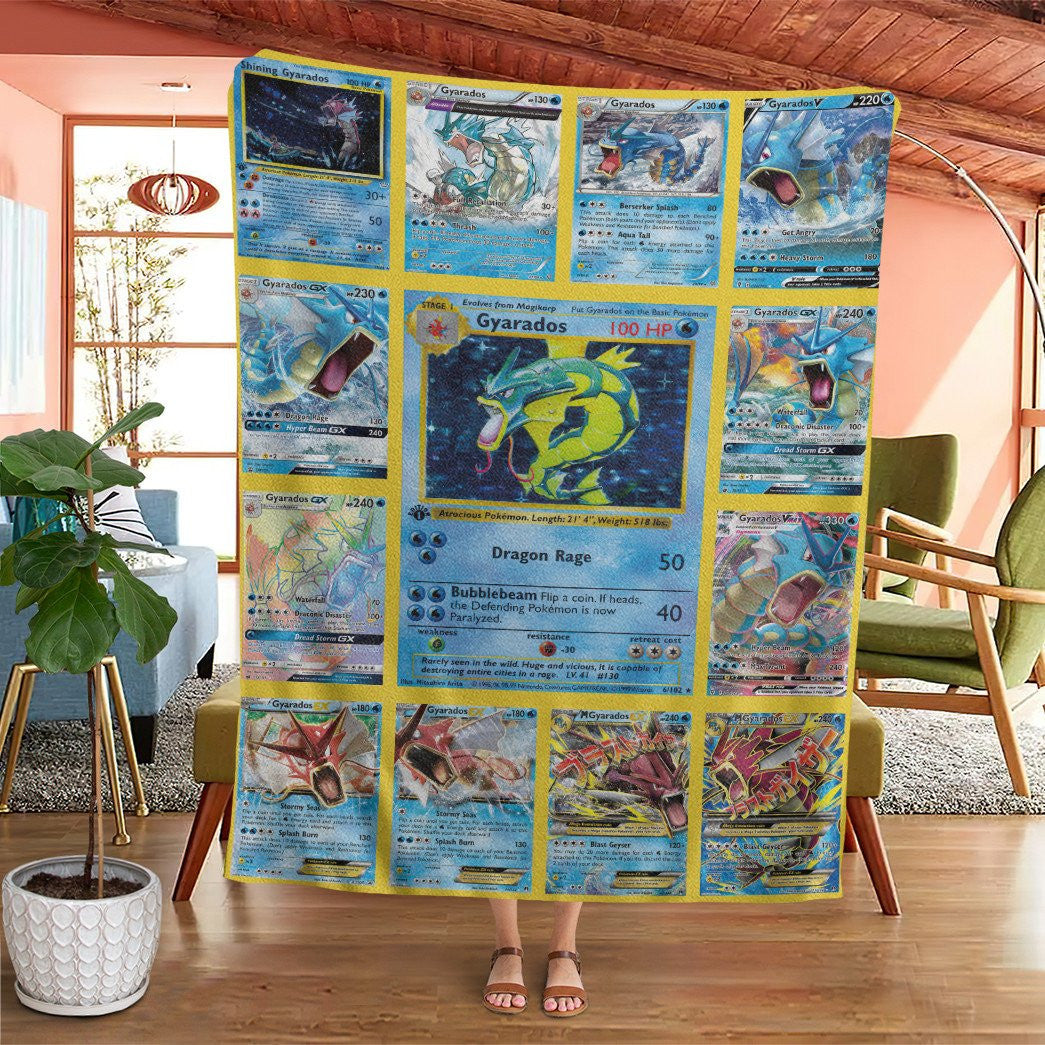 Anime Pkm Gyarados Cards Version 2 Custom Soft Blanket