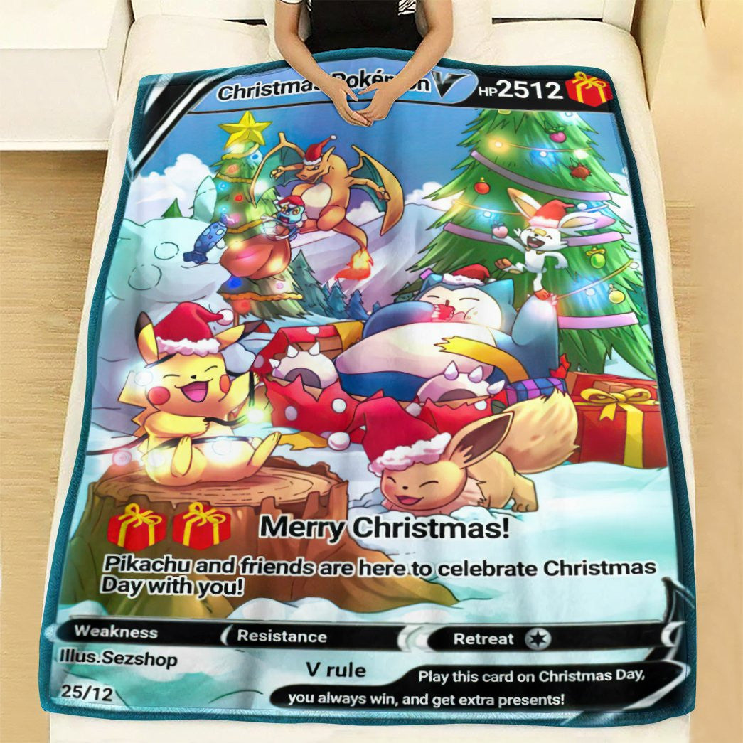 Anime Pkm Holo Pokemon Christmas Custom Soft Blanket