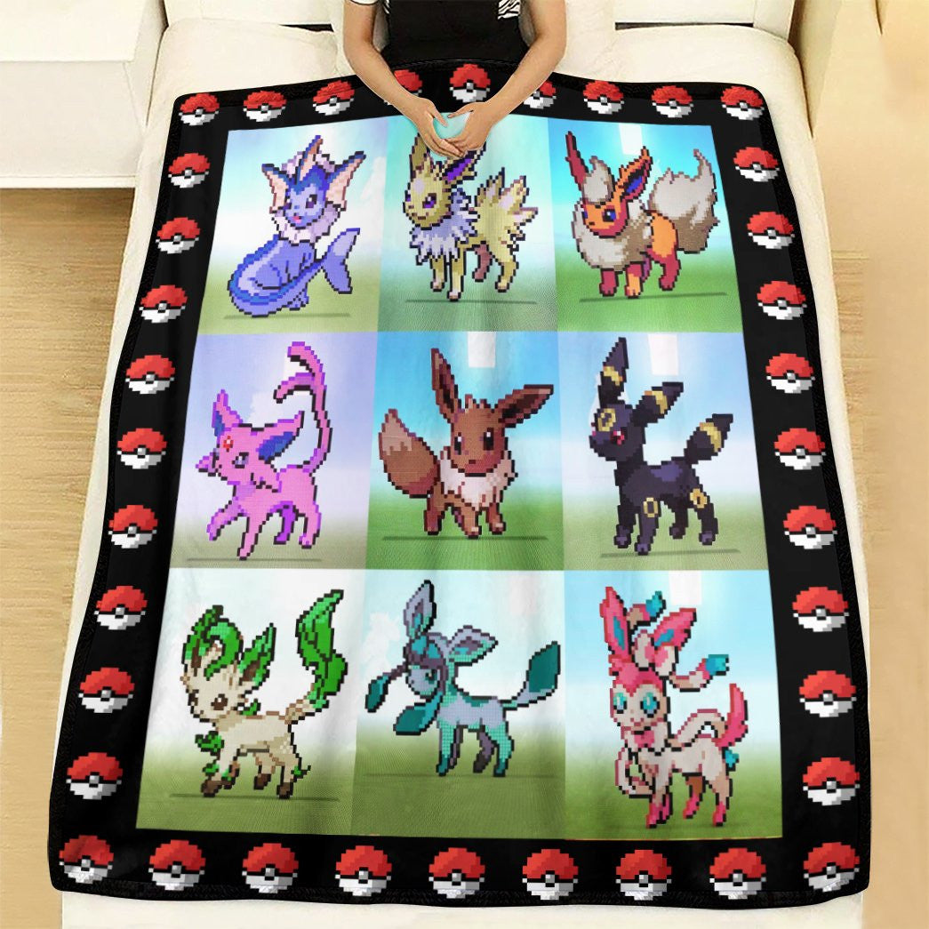 Anime Pkm Pixel Eevee Custom Soft Blanket