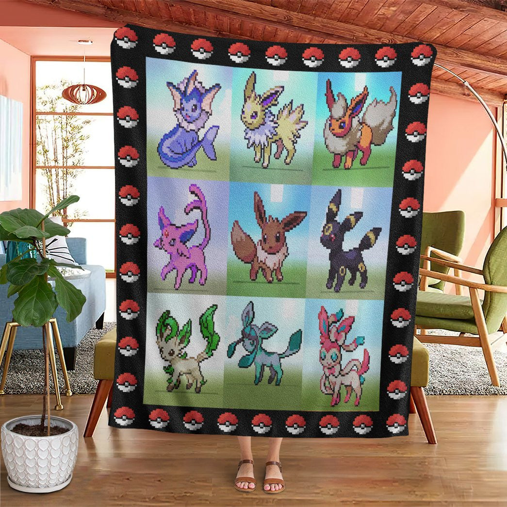 Anime Pkm Pixel Eevee Custom Soft Blanket