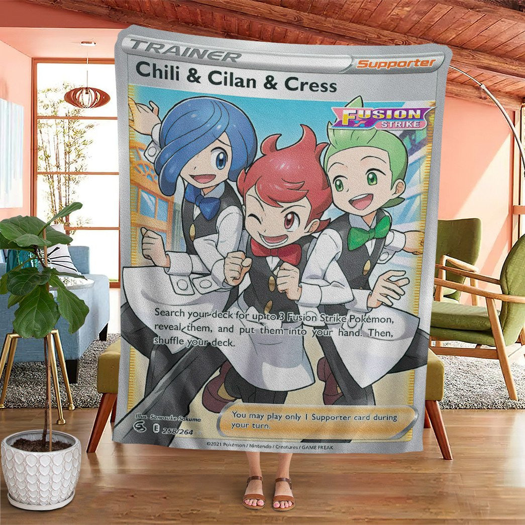 Anime Pkm Chili & Cilan Cress Trainer Custom Soft Blanket