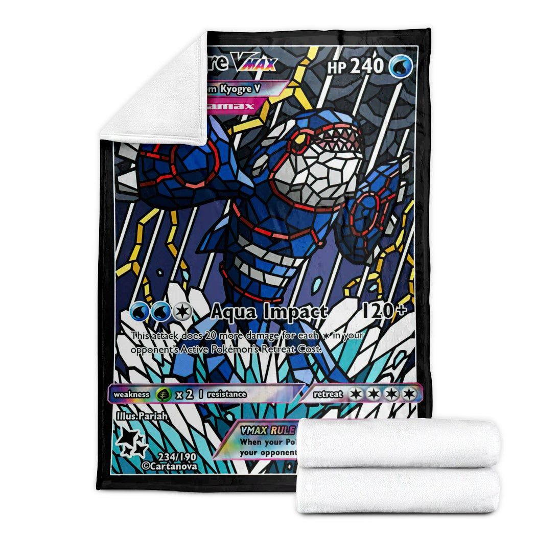 Anime Pkm Card Kyogre Hybrid Vmax Stain Glass Custom Soft Blanket