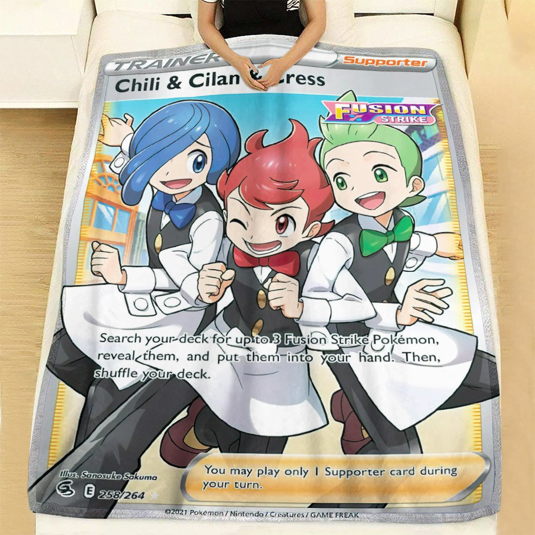 Anime Pkm Chili & Cilan Cress Trainer Custom Soft Blanket