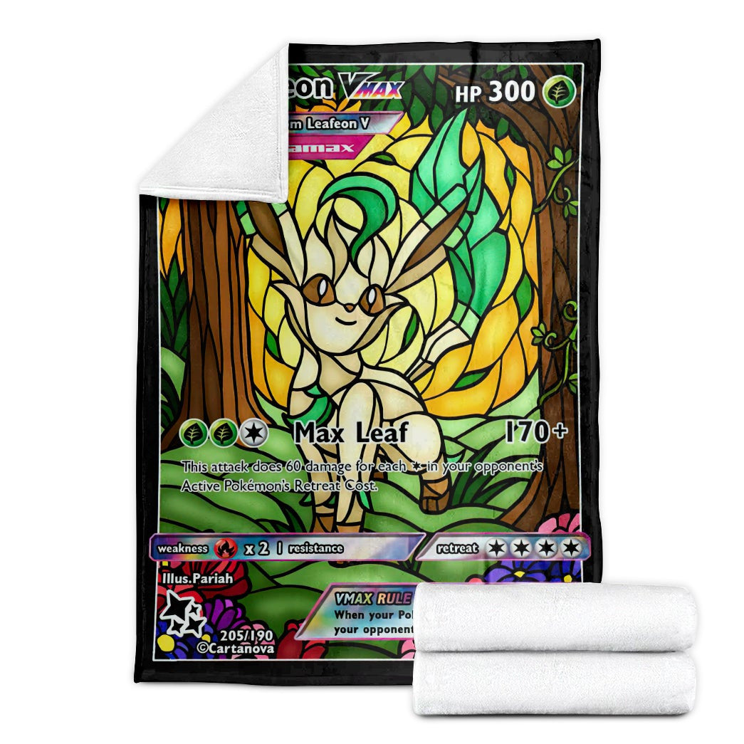 Anime Pkm Card Leafeon Hybrid Vmax Stain Glass Custom Soft Blanket