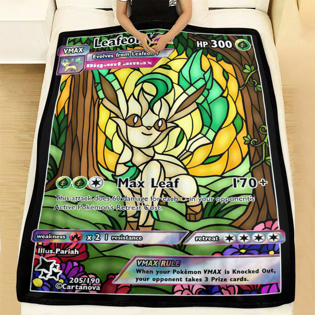 Anime Pkm Card Leafeon Hybrid Vmax Stain Glass Custom Soft Blanket