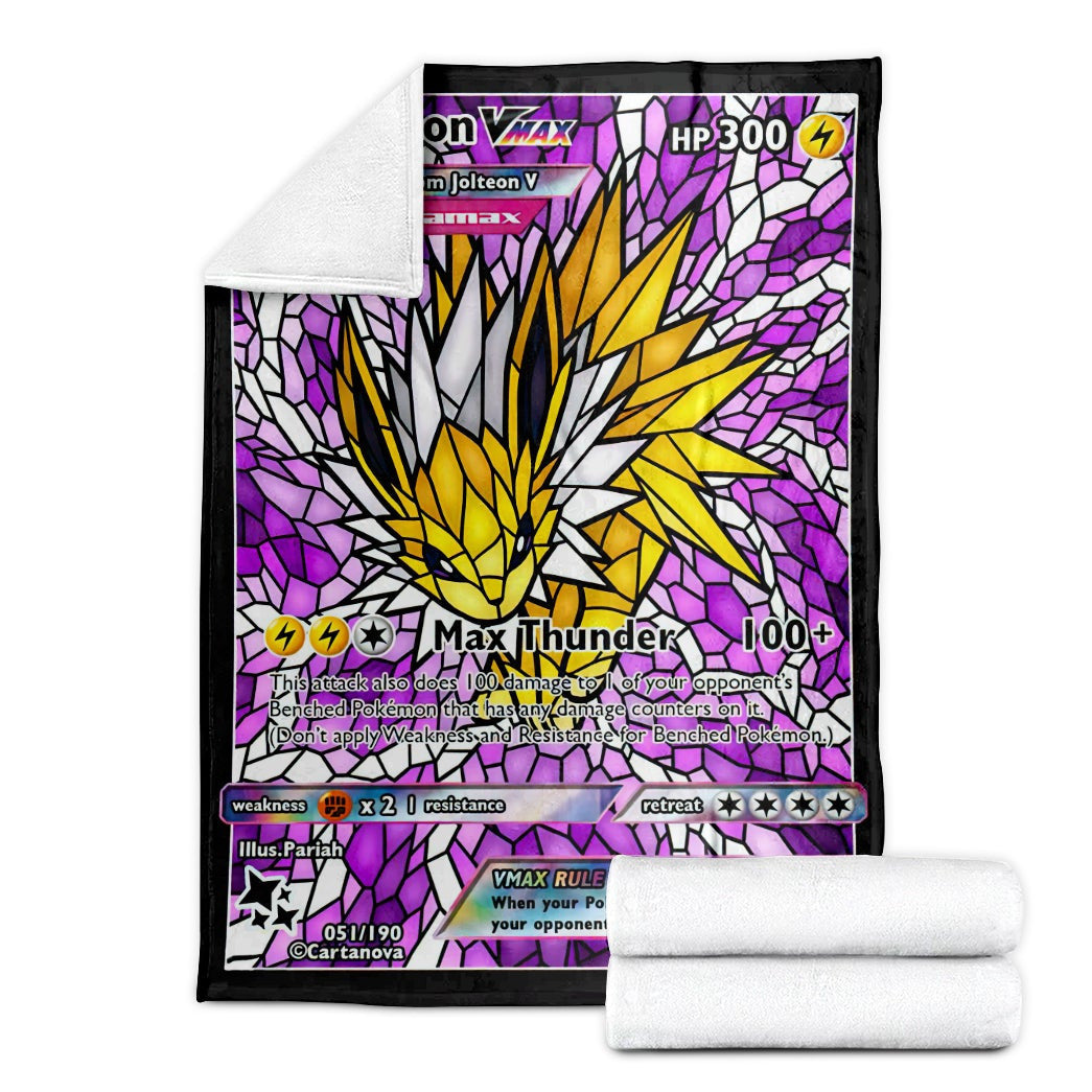 Anime Pkm Card Jolteon Hybrid Vmax Stain Glass Custom Soft Blanket