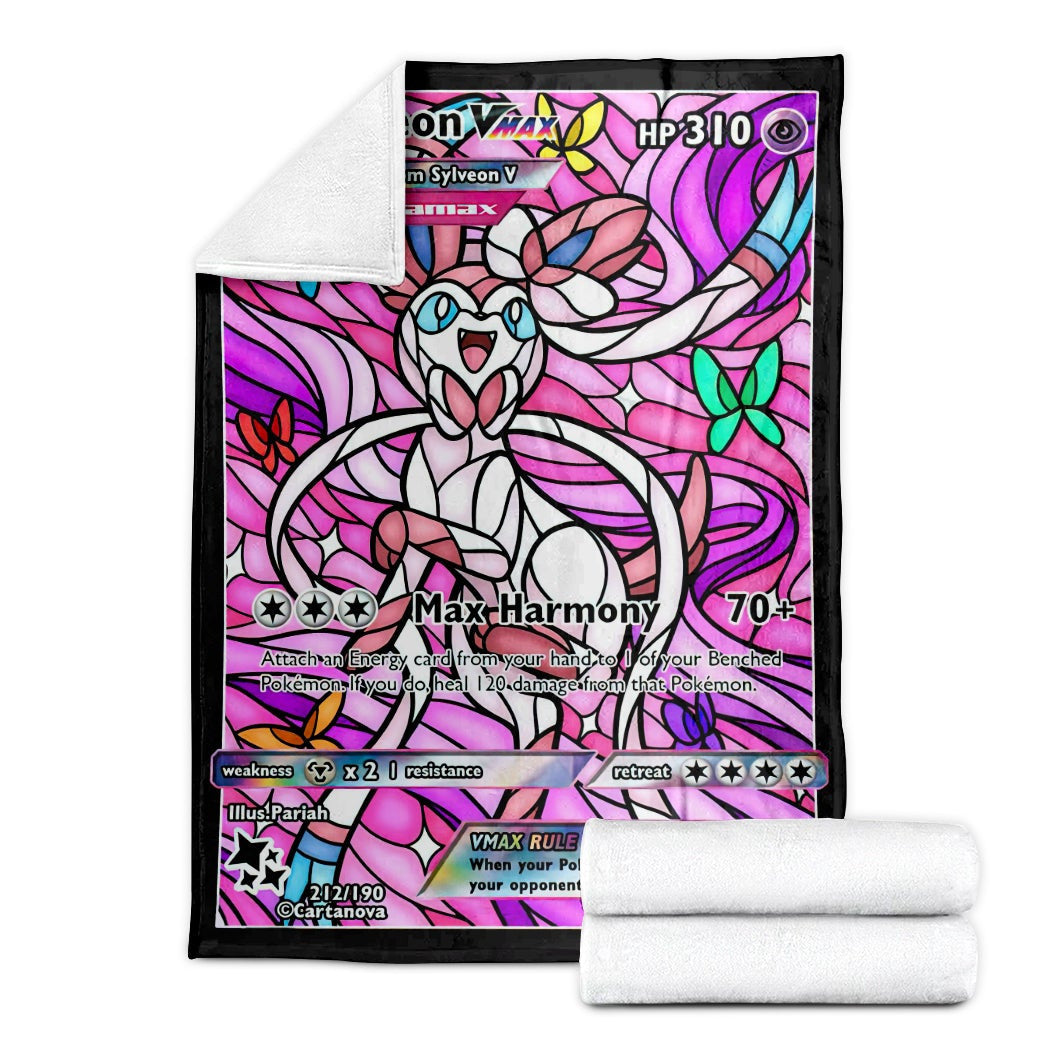 Anime Pkm Card Sylveon Hybrid Vmax Stain Glass Custom Soft Blanket