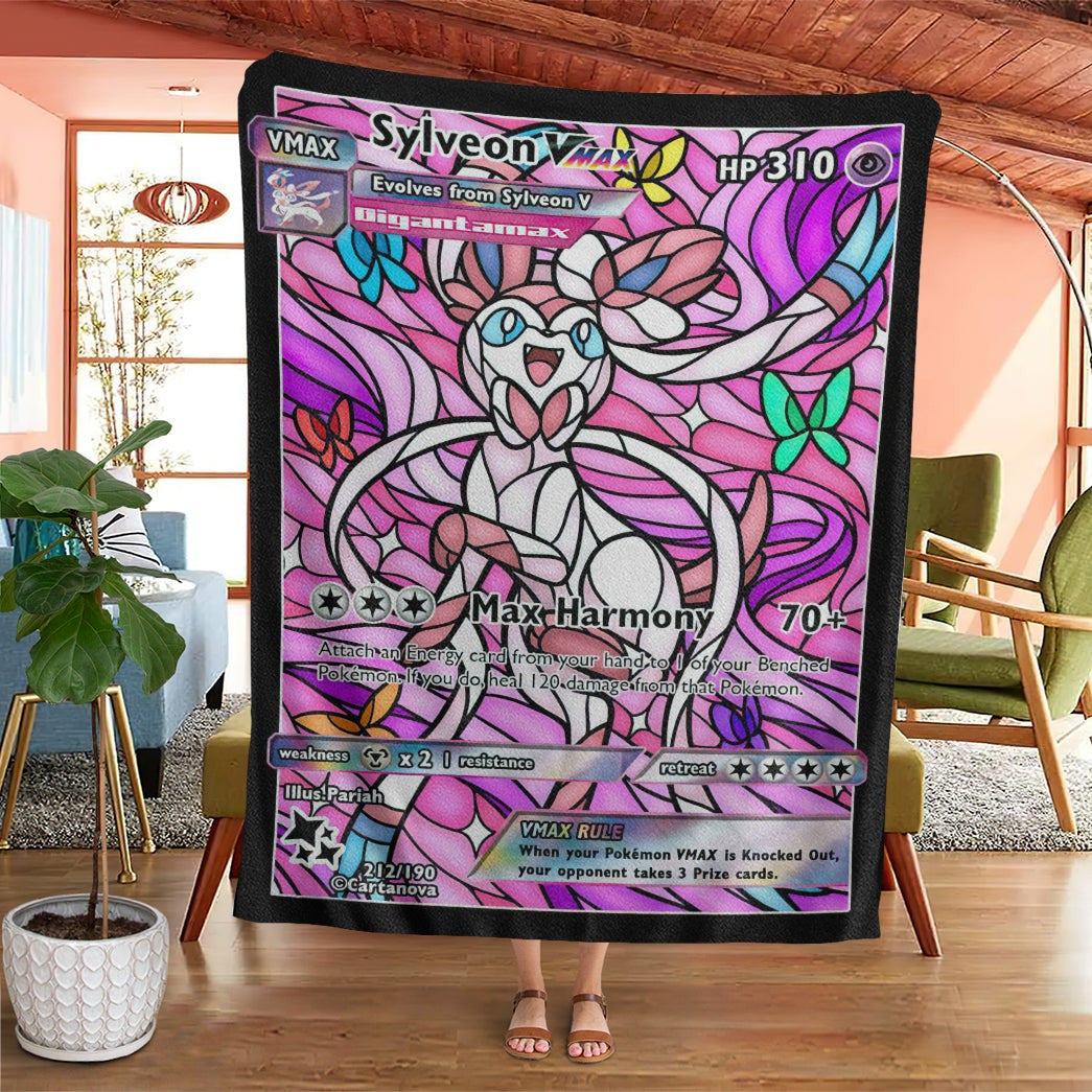 Anime Pkm Card Sylveon Hybrid Vmax Stain Glass Custom Soft Blanket