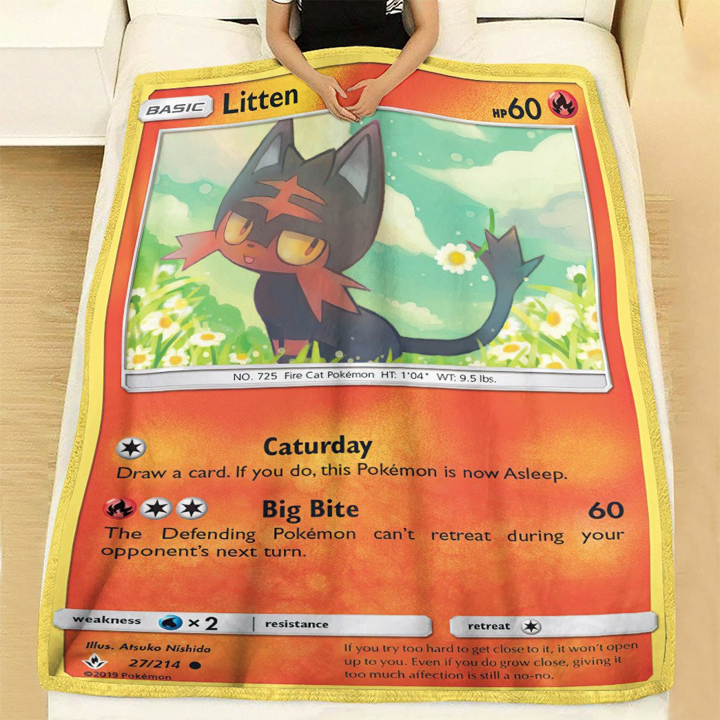 Anime Pkm Litten Unbroken Bonds Custom Soft Blanket