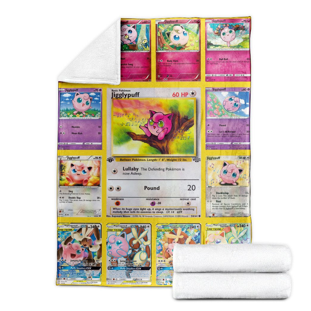 Anime Pkm Jigglypuff Cards Version 2 Custom Soft Blanket