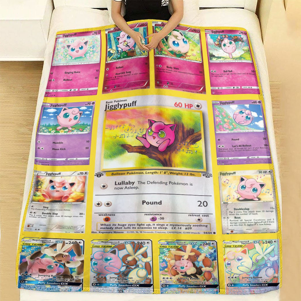 Anime Pkm Jigglypuff Cards Version 2 Custom Soft Blanket