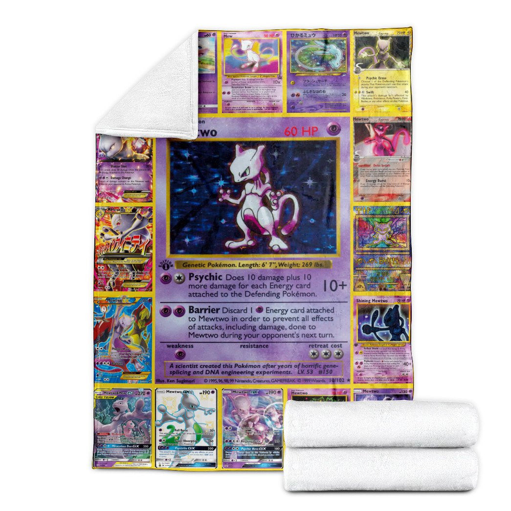 Anime Pkm Mewtwo Cards Custom Soft Blanket