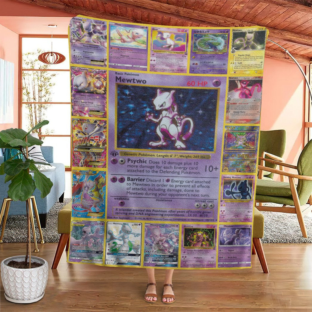 Anime Pkm Mewtwo Cards Custom Soft Blanket / S/(43X55)