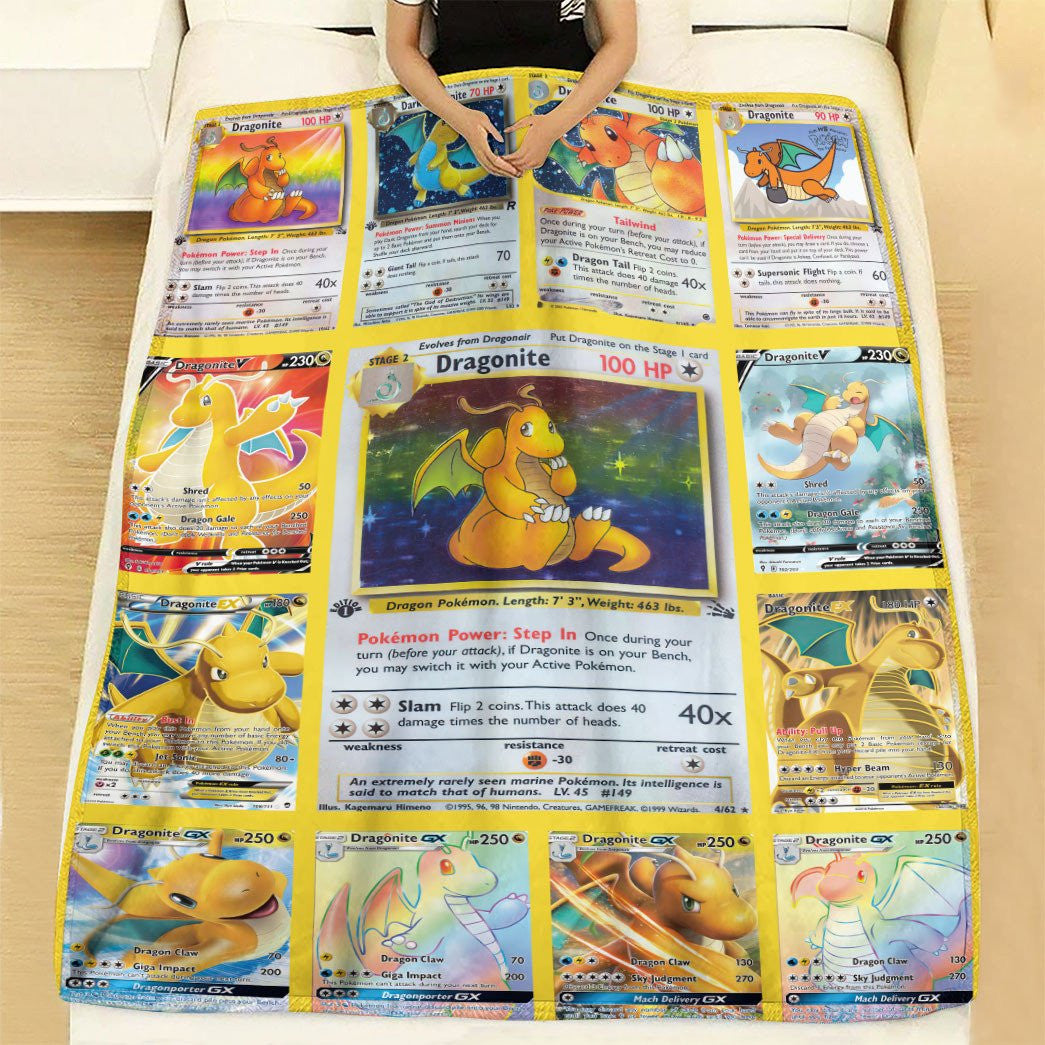 Anime Pkm Dragonite Cards Version 2 Custom Soft Blanket