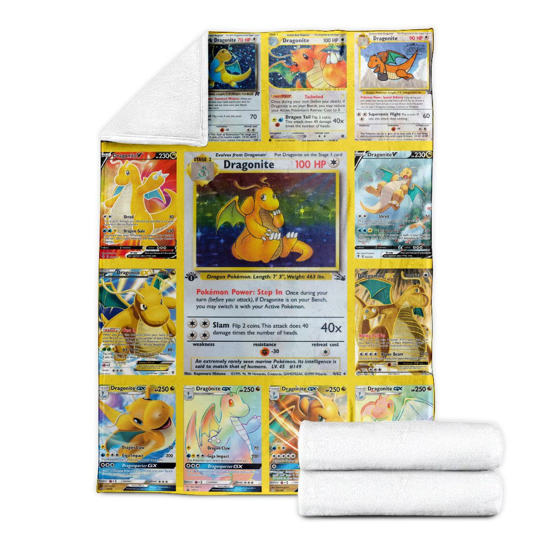 Anime Pkm Dragonite Cards Version 2 Custom Soft Blanket