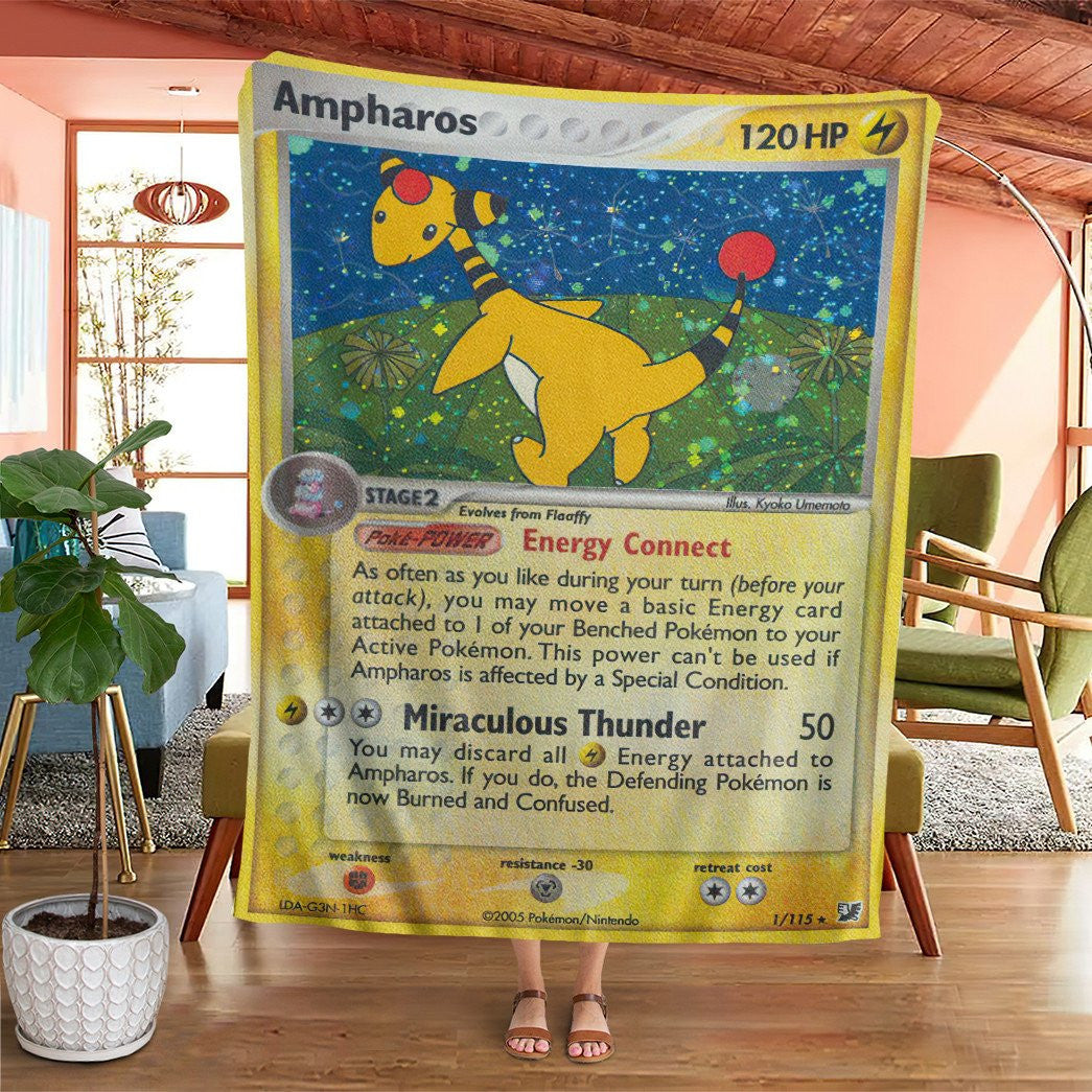 Anime Pkm Ampharos Unseen Forces Custom Soft Blanket