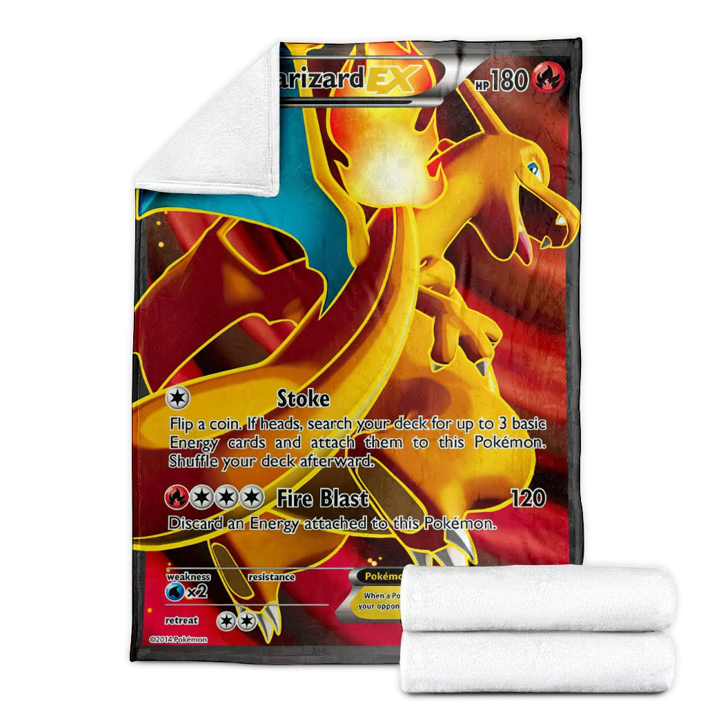 Anime Pkm Charizard Ex Flashfire Custom Soft Blanket