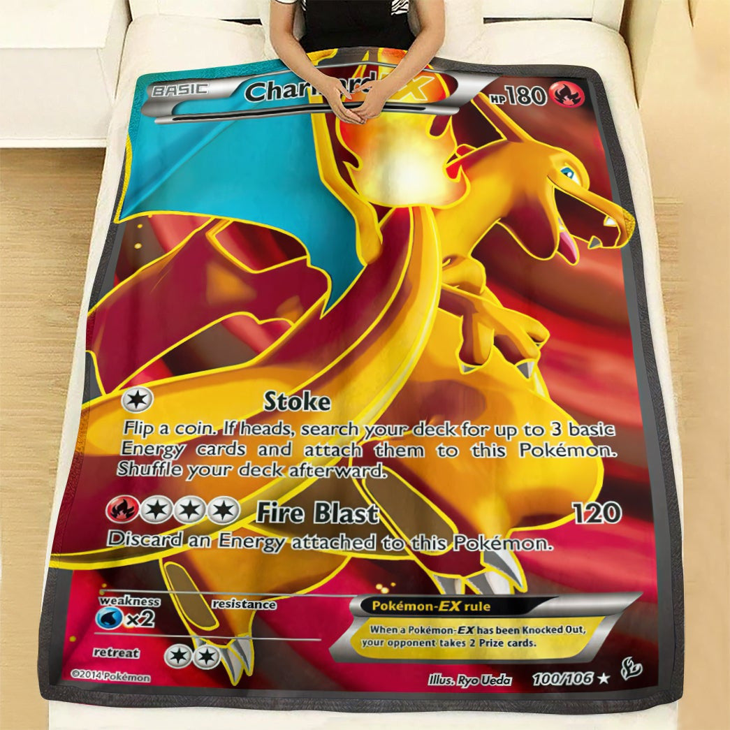 Anime Pkm Charizard Ex Flashfire Custom Soft Blanket