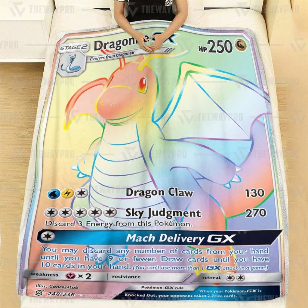 Anime Pkm Dragonite Gx Match Delivery Rainbow Custom Soft Blanket