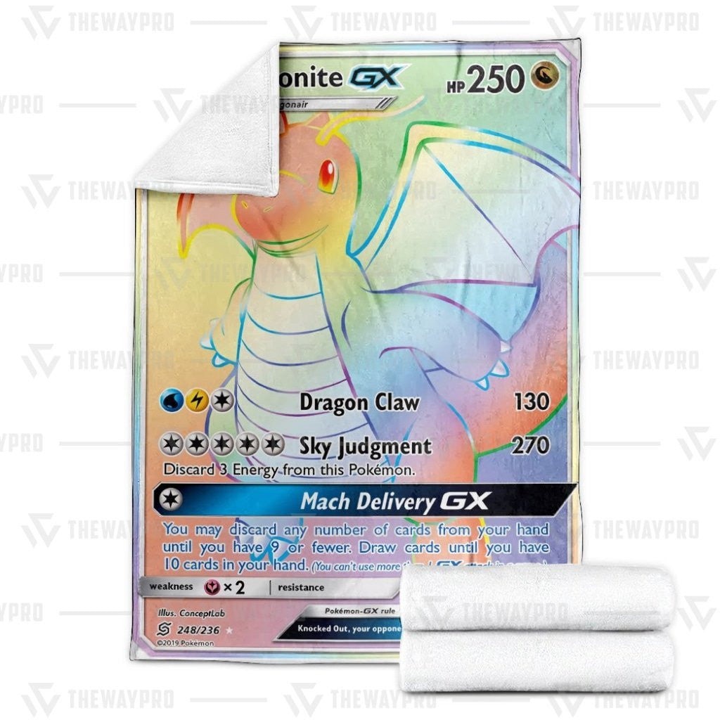 Anime Pkm Dragonite Gx Match Delivery Rainbow Custom Soft Blanket