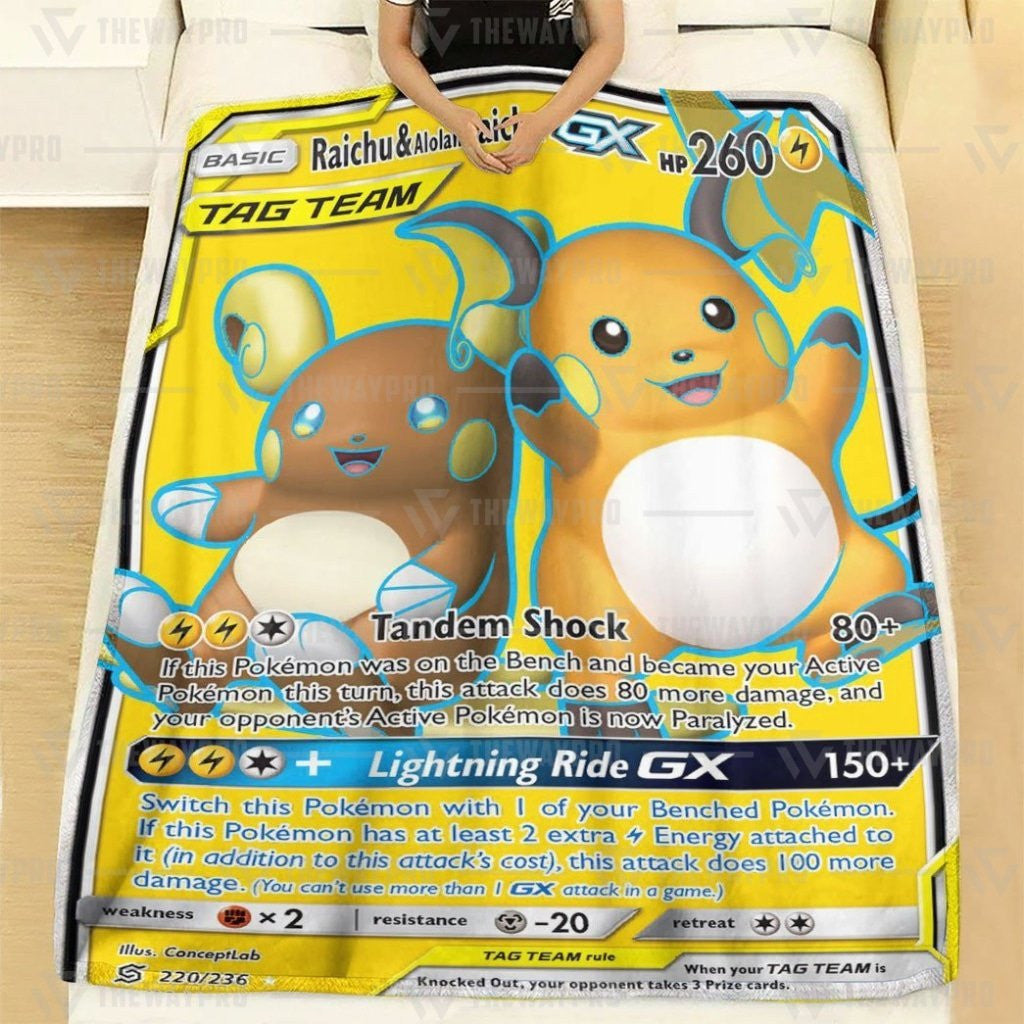 Anime Pkm Raichu & Alolan Raichu-Gx Custom Soft Blanket