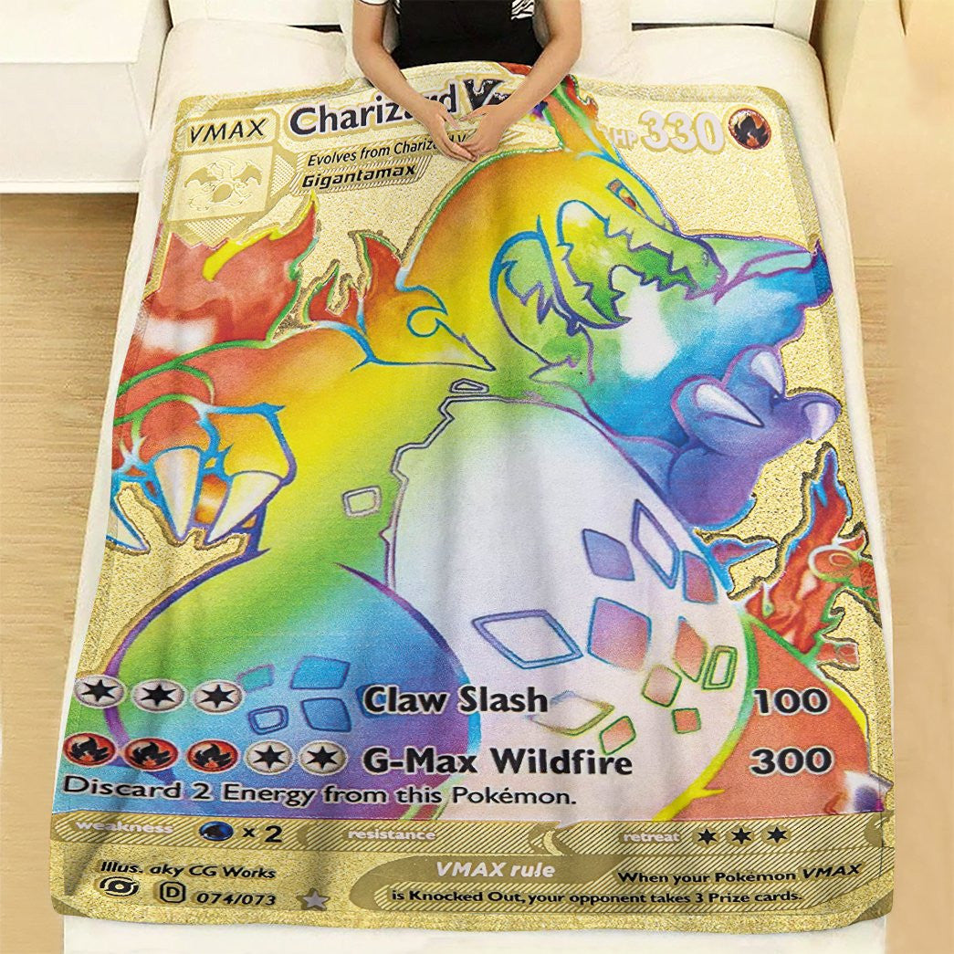 Anime Pkm Vmax Charizard Gold Card Custom Soft Blanket