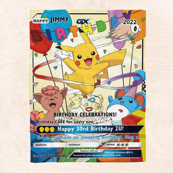 Anime Pkm Birthday Celebrations Card Custom Soft Blanket - Design Can Be Customized