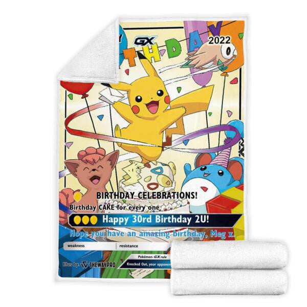 Anime Pkm Birthday Celebrations Card Custom Soft Blanket - Design Can Be Customized