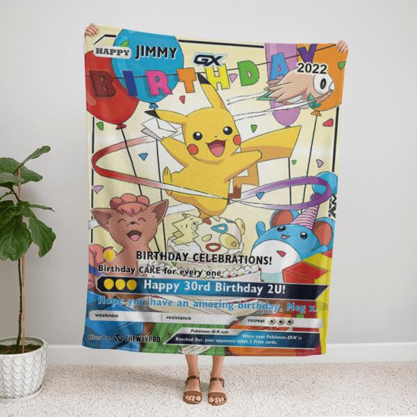 Anime Pkm Birthday Celebrations Card Custom Soft Blanket - Design Can Be Customized / White