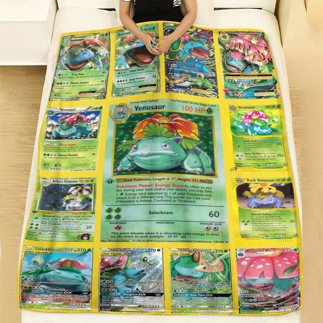 Anime Pkm Venusaur Cards Version 2 Custom Soft Blanket