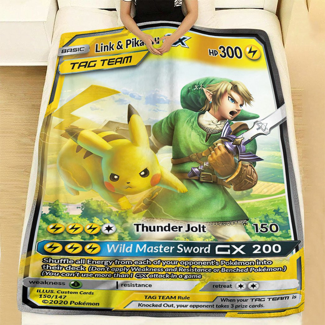 Anime Pkm Link & Pikachu Tag Team Gx Custom Soft Blanket