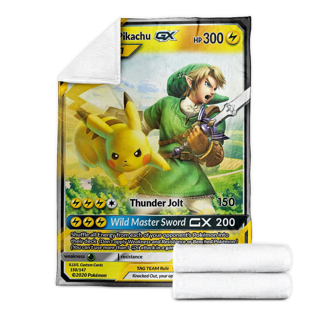 Anime Pkm Link & Pikachu Tag Team Gx Custom Soft Blanket