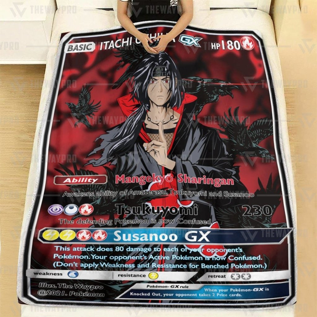 Anime Naruto Shippuden Itachi Uchiha X Pkm Card Custom Soft Blanket